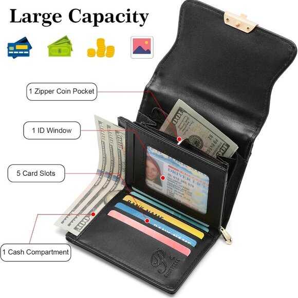 Leather Small Womens Wallet RFID Blocking Bifold Card Holder Coin Pocket - Picture 5 of 7